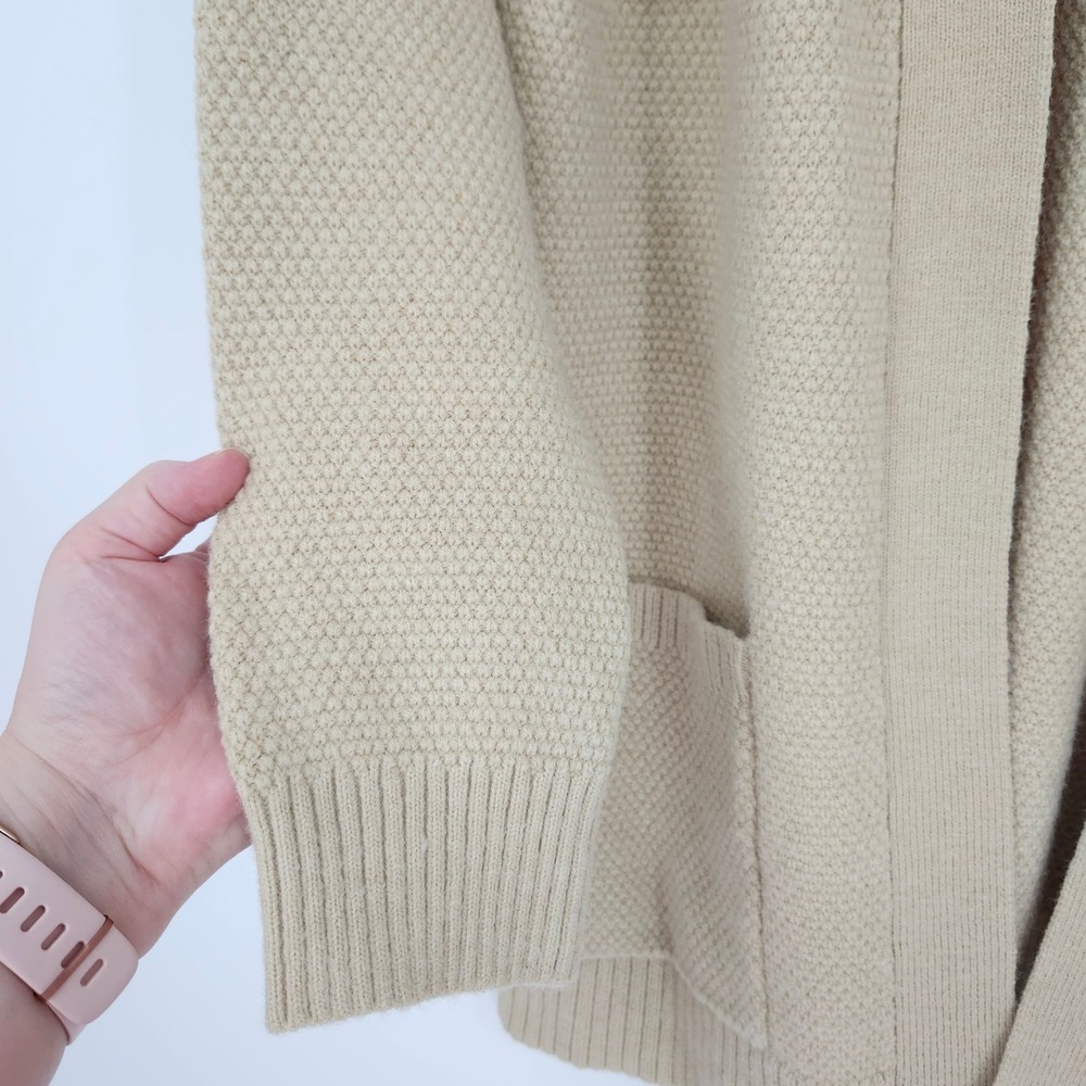 Cream Womens Long Line Cardigan Sweater Size L Open Front Textured Autumn - Picture 7 of 8